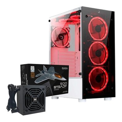 Gabinete Gamer Rise Mode Glass 06X Frost + Fonte MACH1 Steady, 500W