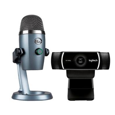 Kit Microfone Condensador USB Blue Yeti Nano Cinza + Webcam Full HD Logitech C922