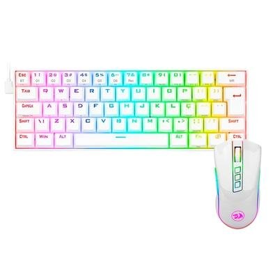 Kit Teclado Mecânico Gamer Redragon Draconic 60% RGB Branco + Mouse Gamer Redragon Cobra Lunar White