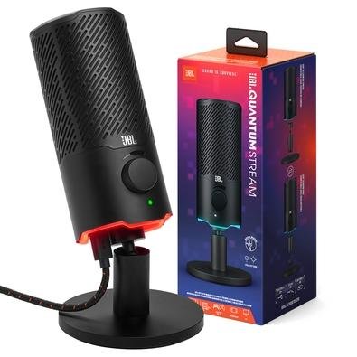 Microfone Quantum Stream JBL Podcast, USB, RGB, Otimizado pra PC/MAC/PS5/PS4/Nintendo Switch, Montagem Universal, Metálico - JBLQSTREAMBLK