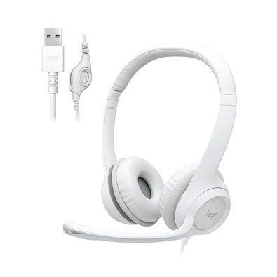 Headset Logitech H390, USB, com Almofadas, Controles de Áudio Integrado, Microfone com Redução de Ruído, Branco - 981-001285