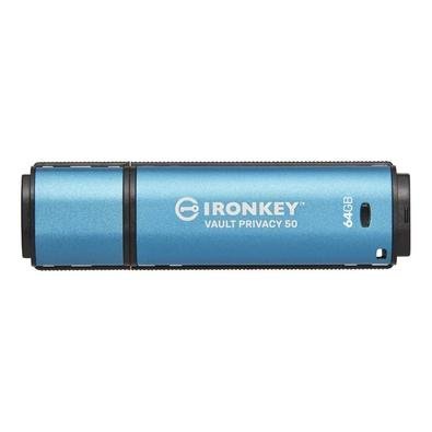 Pen Drive 64GB Kingston IronKey Vault Privacy 50C, USB-C, Azul - IKVP50C/64GB