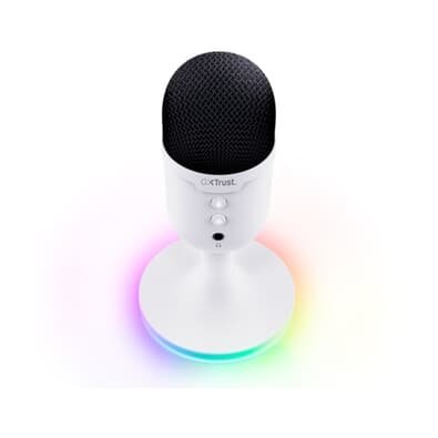 Microfone Gamer de Mesa Trust Yunix GXT 234W, RGB, Compatível com PC, USB, Branco - 25374