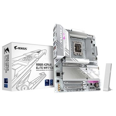 Placa Mãe Gigabyte B860 AORUS ELITE WF7 ICE, Intel, ATX, DDR5, LED RGB, Wi-Fi 7, Bluetooth, Branca - B86EL7E-00