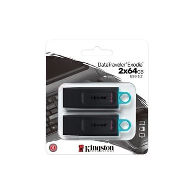Kit Com 2 Pen Drives 64GB Kingston DataTraveler Exodia, USB 3.2, Preto e Azul - DTX/64GB-2P