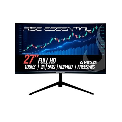 Monitor Gamer Curvo Rise Mode Essential 27", FHD, 100Hz, IPS, FreeSync, HDR 400, HDMI e VGA, Preto - RM-MOG-27C100FH-B