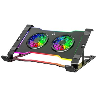 Base com Cooler em Aço Carbono para Notebook e Tablets Rise Mode, Até 17", Galaxy Gray X7, RGB - RM-CNC-07-RGB