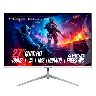Monitor Gamer Curvo Rise Mode Elite 27", QHD, 180Hz, 1ms, VA, FreeSync, HDR 400, HDMI e DisplayPort, Preto - RM-MOG-27C1802K-W