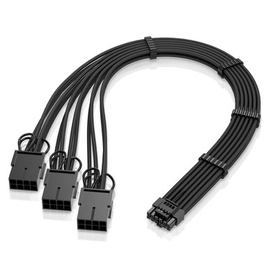 Cabo Extensor de Fonte Rise Mode Sleeved 12VHPWR para 3x PCIE 8pin, PCIE 5.0 16pin, 3x PCIE 8pin, 30cm, Preto - RM-SL-01-12VHPCI-FB