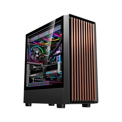 Gabinete Gamer Liketec Oak Wood, E-ATX, Painel Frontal com Detalhes em Madeira, Preto - LC-KB-WOD-2025-1003