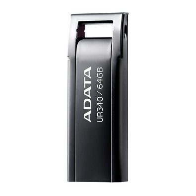 Pen Drive 64GB ADATA UR340, USB 3.2, Metálico, Preto - AROY-UR340-64GBK