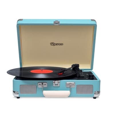 Toca Discos Vitrola Raveo Sonetto - Bluetooth, MP3, USB Reproduz e Grava, Aux. 10W RMS Light Blue
