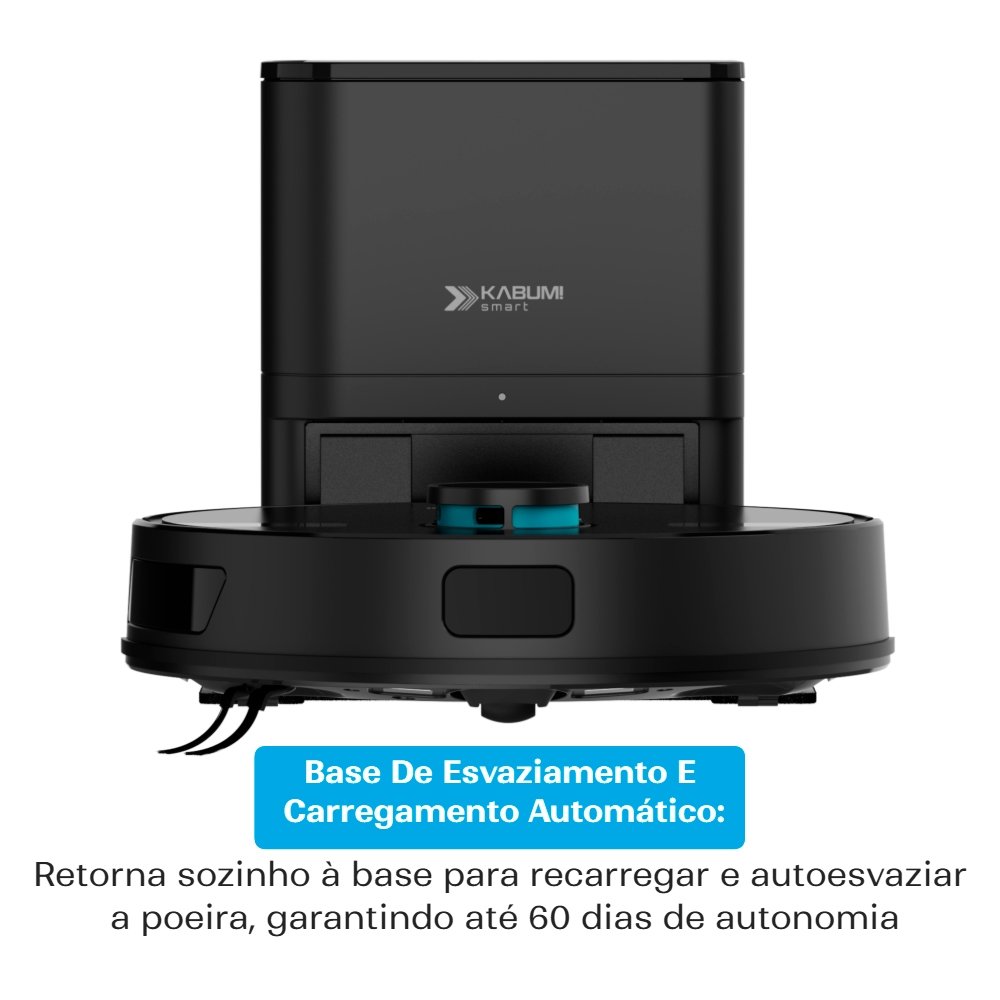 Robô Aspirador e Passa Pano KABUM! smart K800 Pro, Mapeia a Laser, Autolimpante, Recarga automática, 13000Pa, APP, 127v, Preto - KSAR81010PT Robô Aspirador e Passa Pano KABUM! smart K800 Pro, Mapeia a Laser, Autolimpante, Recarga automática, 13000Pa, APP, 127v, Preto - KSAR81010PT