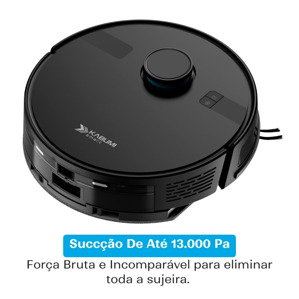 Robô Aspirador e Passa Pano KABUM! smart K800 Pro, Mapeia a Laser, Autolimpante, Recarga automática, 13000Pa, APP, 127v, Preto - KSAR81010PT Robô Aspirador e Passa Pano KABUM! smart K800 Pro, Mapeia a Laser, Autolimpante, Recarga automática, 13000Pa, APP, 127v, Preto - KSAR81010PT
