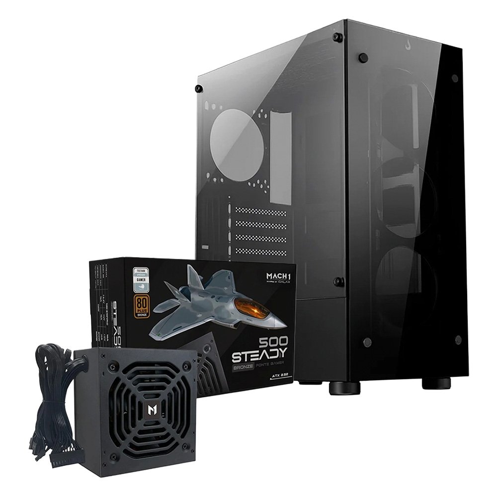 Combo Gabinete Rise Mode Glass 06X + Fonte 500W