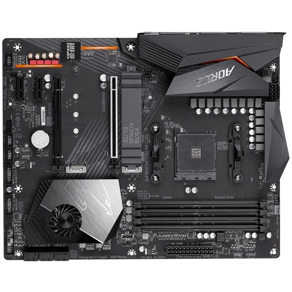 Placa-Mãe Gigabyte Aorus X570 Aorus Elite, AMD AM4, ATX, DDR4, Preto - X570 Aorus Elite Placa-Mãe Gigabyte Aorus X570 Aorus Elite, AMD AM4, ATX, DDR4, Preto - X570 Aorus Elite