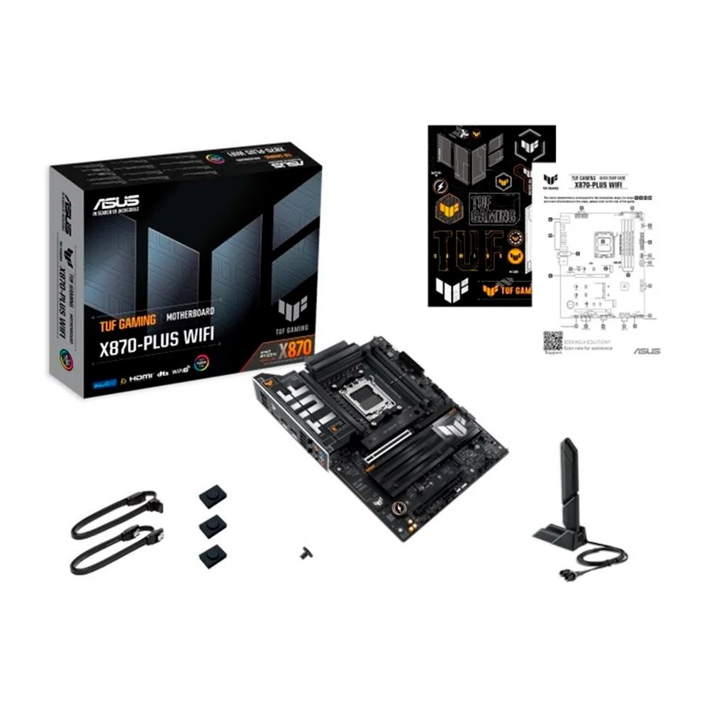 Kit Placa-Mãe ASUS TUF GAMING X870-PLUS WIFI 7 AM5 + Processador AMD Ryzen 7 7800X3D + Memória RAM XPG Lancer, RGB, 32GB (2x16GB)