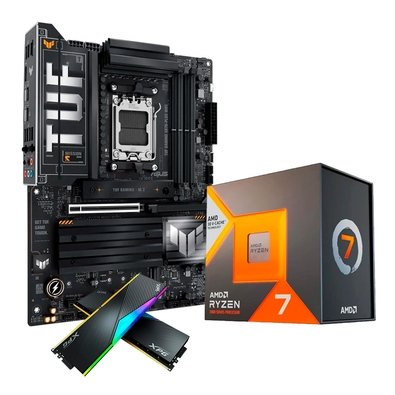 Kit Placa-Mãe ASUS TUF GAMING X870-PLUS WIFI 7 AM5 + Processador AMD Ryzen 7 7800X3D + Memória RAM XPG Lancer, RGB, 32GB (2x16GB)