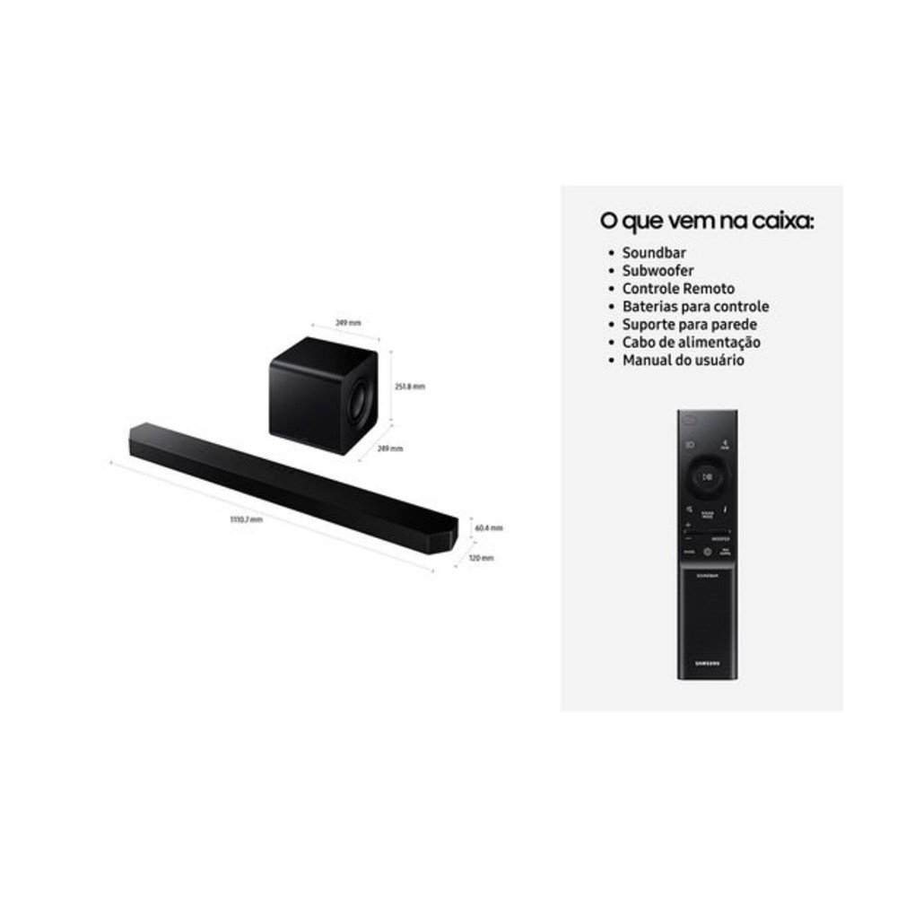 Soundbar Samsung Série Q HW-Q800H, Bluetooth, 360W, com Subwoofer Sem Fio, 5.1.2 Canais, Dolby Atmos, Preto - HWQ800HZD