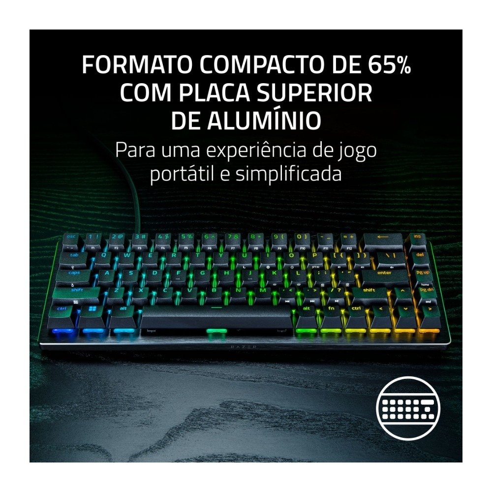 Teclado Mecânico Gamer Razer Huntsman V3 HE Mini 65%, Switch Magnético, 8KHz, Rapid Trigger, USB-C, RGB, Preto - RZ03-05930200-R3U1 Teclado Mecânico Gamer Razer Huntsman V3 HE Mini 65%, Switch Magnético, 8KHz, Rapid Trigger, USB-C, RGB, Preto - RZ03-05930200-R3U1