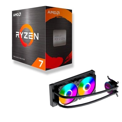 Processador AMD Ryzen 7 5800XT, 3.8 GHz (4.8 GHz Max Turbo), Cache 32MB, 8 Núcleos, 16 Threads, AM4, Sem Vídeo Integrado - 100-100001582WOF + Water Cooler MACH1 Logic, RGB, 240mm, AMD e Intel, Preto - GK240