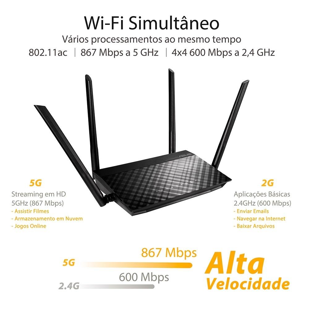 Roteador Asus RT-AC59U, Dual Band AC 1500Mbps, 4 Antenas - 90IG0540-BY8400 Roteador Asus RT-AC59U, Dual Band AC 1500Mbps, 4 Antenas - 90IG0540-BY8400