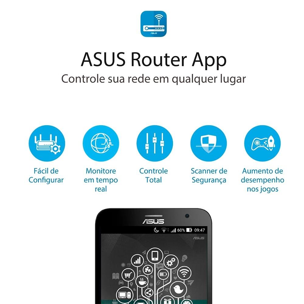 Roteador Asus RT-AC59U, Dual Band AC 1500Mbps, 4 Antenas - 90IG0540-BY8400 Roteador Asus RT-AC59U, Dual Band AC 1500Mbps, 4 Antenas - 90IG0540-BY8400