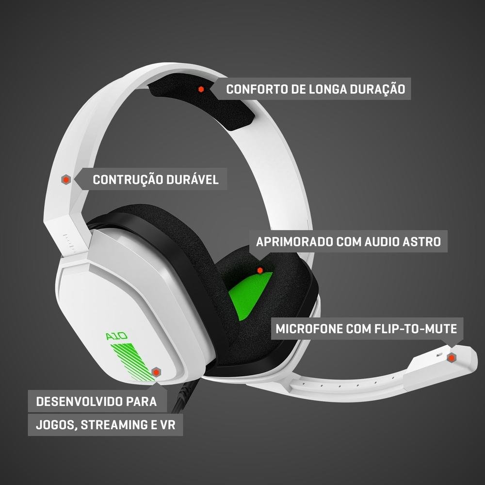 Headset Gamer Astro A10 para Xbox, PlayStation, PC, Mac - Branco/Verde - 939-001854