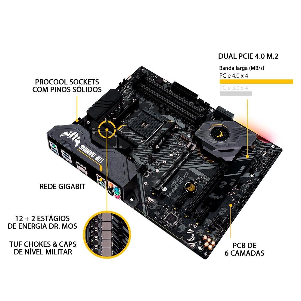 Placa-Mãe Asus TUF Gaming X570-PLUS AMD | KaBuM!