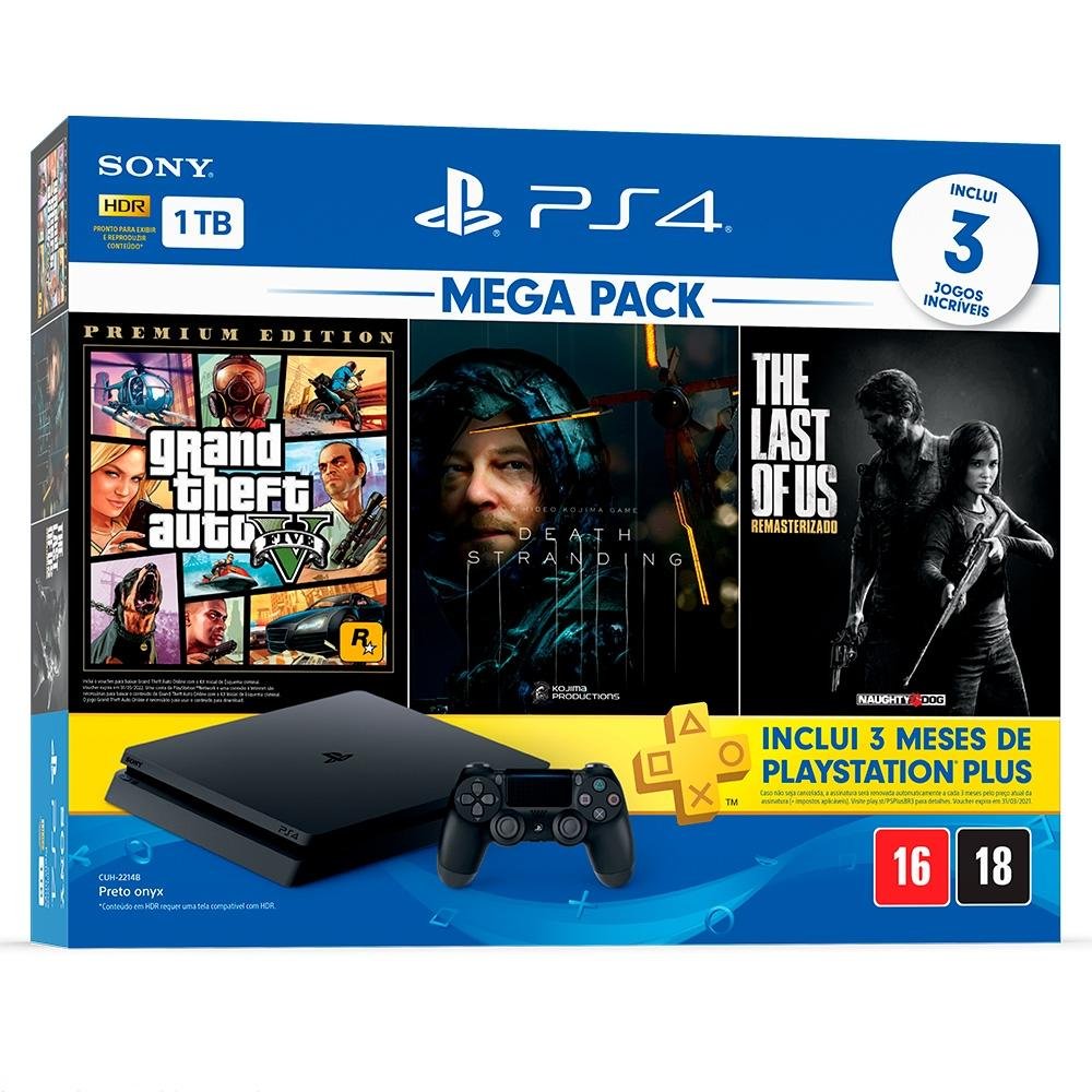 Console Sony PlayStation 4 Hits Bundle Mega Pack 9, 1TB - Grand Theft Auto V Premium Edition + Death Stranding + The Last of Us Remasterizado - CUH-2214B Console Sony PlayStation 4 Hits Bundle Mega Pack 9, 1TB - Grand Theft Auto V Premium Edition + Death Stranding + The Last of Us Remasterizado - CUH-2214B