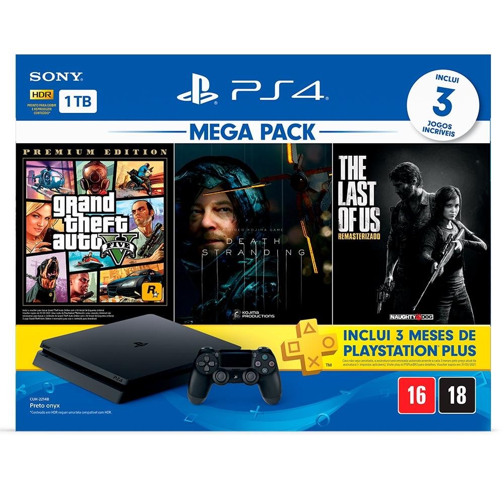 Console Sony PlayStation 4 Hits Bundle Mega Pack 9, 1TB - Grand Theft Auto V Premium Edition + Death Stranding + The Last of Us Remasterizado - CUH-2214B Console Sony PlayStation 4 Hits Bundle Mega Pack 9, 1TB - Grand Theft Auto V Premium Edition + Death Stranding + The Last of Us Remasterizado - CUH-2214B