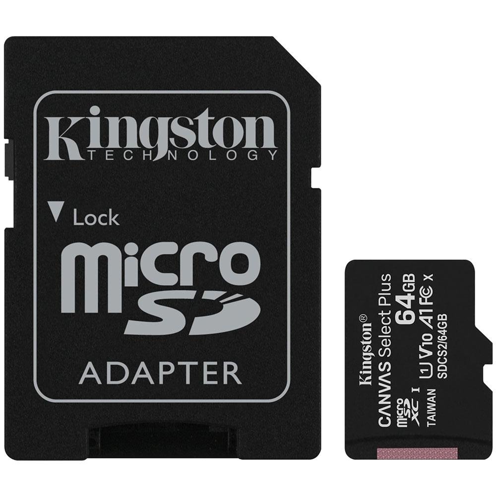 Cartão de memória Kingston microSD de 64GB Canvas Select Plus - 100MB/s - Classe 10 com adaptador SD - SDCS2/64GB Cartão de memória Kingston microSD de 64GB Canvas Select Plus - 100MB/s - Classe 10 com adaptador SD - SDCS2/64GB