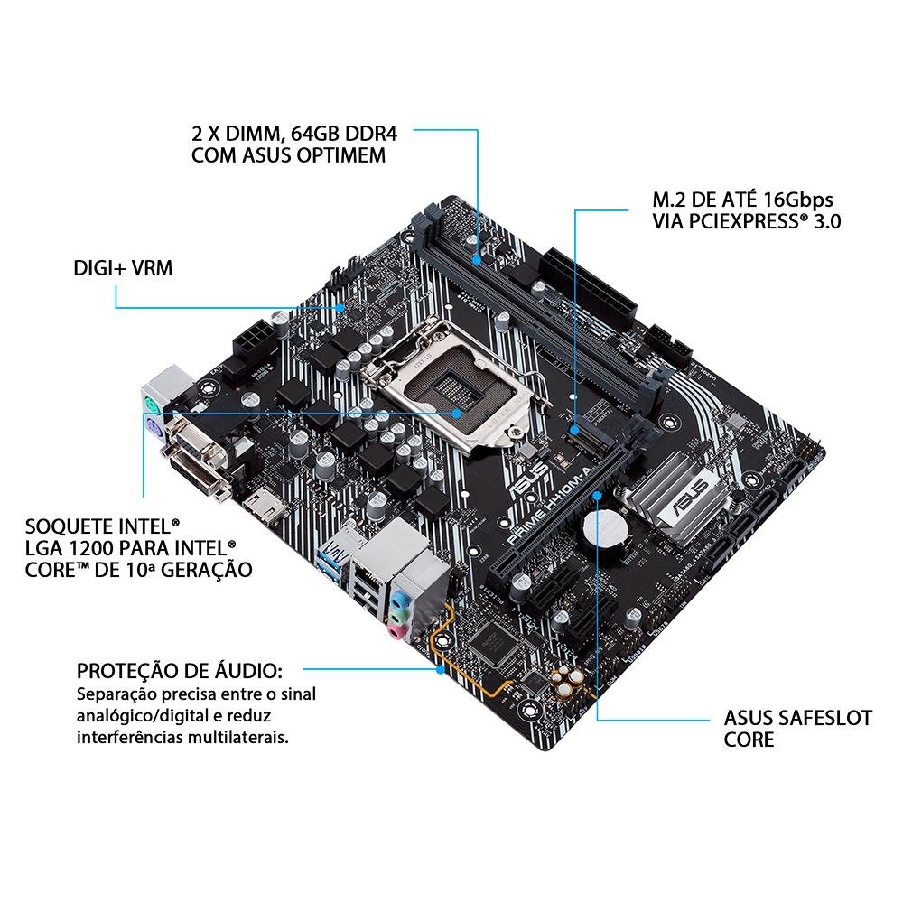 Placa Mãe Asus Prime H410M-A, Intel LGA 1200, mATX, DDR4 | KaBuM!