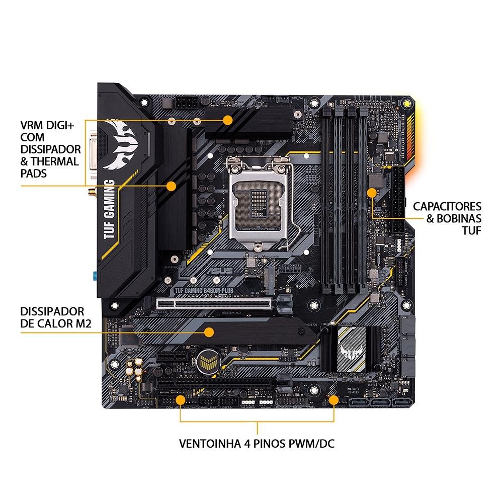 Placa-Mãe ASUS TUF Gaming B460M-Plus Wi-Fi, Intel LGA 1200, mATX, DDR4, Preto - 90MB1440-M0EAY0 Placa-Mãe ASUS TUF Gaming B460M-Plus Wi-Fi, Intel LGA 1200, mATX, DDR4, Preto - 90MB1440-M0EAY0