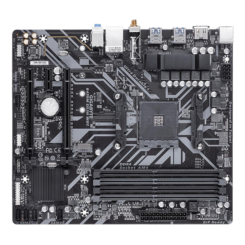 Placa-Mãe Gigabyte B450M DS3H Wi-Fi, AMD AM4, Micro ATX, DDR4, Preto - B450M DS3H WIFI Placa-Mãe Gigabyte B450M DS3H Wi-Fi, AMD AM4, Micro ATX, DDR4, Preto - B450M DS3H WIFI