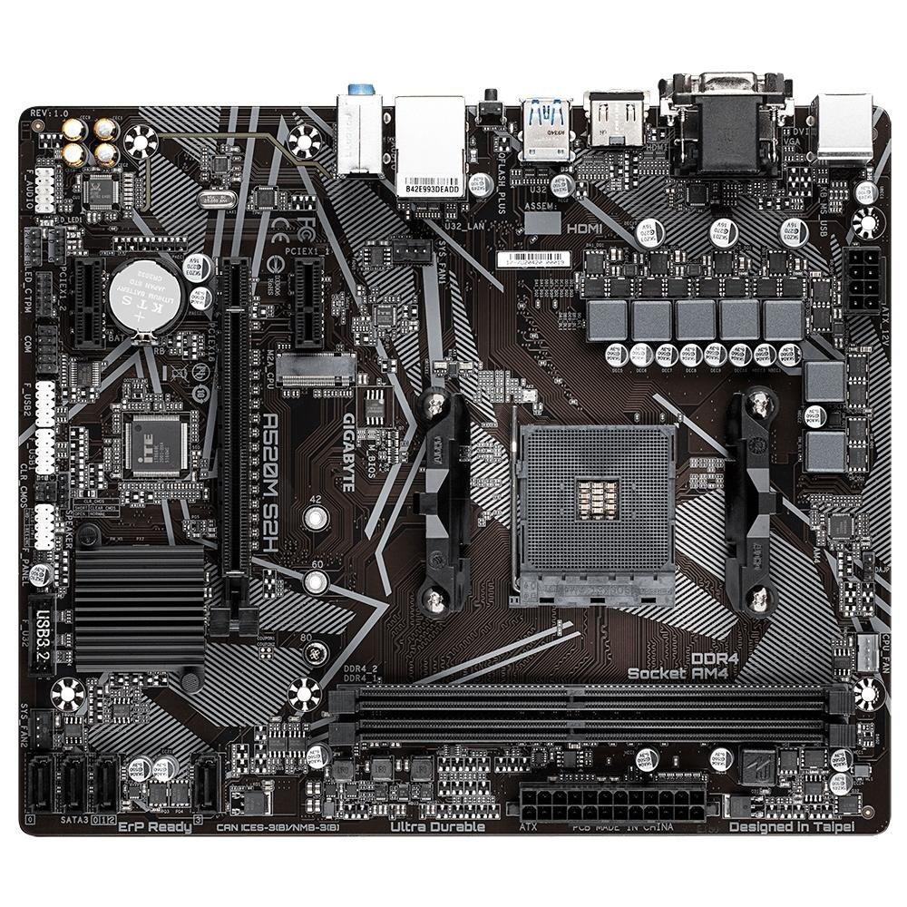 Placa-Mãe Gigabyte A520M S2H, AMD AM4, DDR4, Preto Placa-Mãe Gigabyte A520M S2H, AMD AM4, DDR4, Preto
