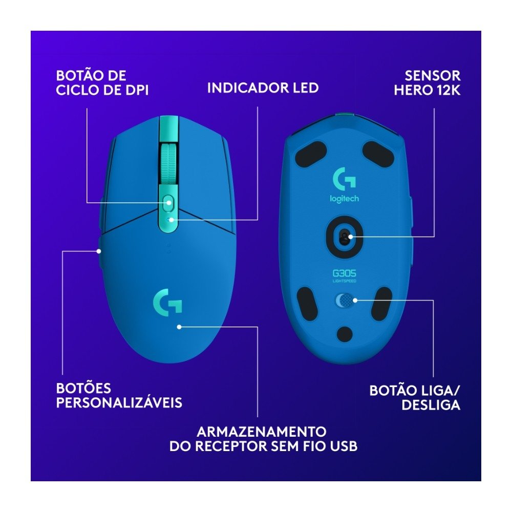 Mouse Gamer Sem Fio Logitech G305 LIGHTSPEED com 6 Botões Programáveis e Até 12.000 DPI, Azul - 910-006013 Mouse Gamer Sem Fio Logitech G305 LIGHTSPEED com 6 Botões Programáveis e Até 12.000 DPI, Azul - 910-006013