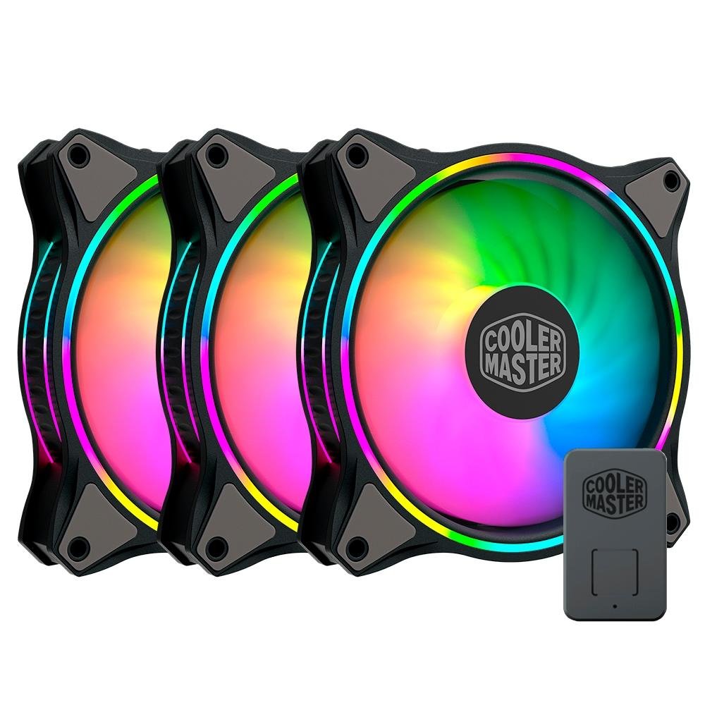 Kit com 3 Ventoinhas Cooler Master Masterfan MF120 Halo, 360mm, Led ARGB, Preto - MFL-B2DN-183PA-R1 Kit com 3 Ventoinhas Cooler Master Masterfan MF120 Halo, 360mm, Led ARGB, Preto - MFL-B2DN-183PA-R1