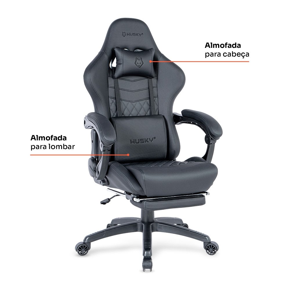 Cadeira Gamer Husky Tempest 700, Até 145kg, Almofadas, Reclinável 150º, PU, Descanso para Pés, Preta - HCG700PT - view 4