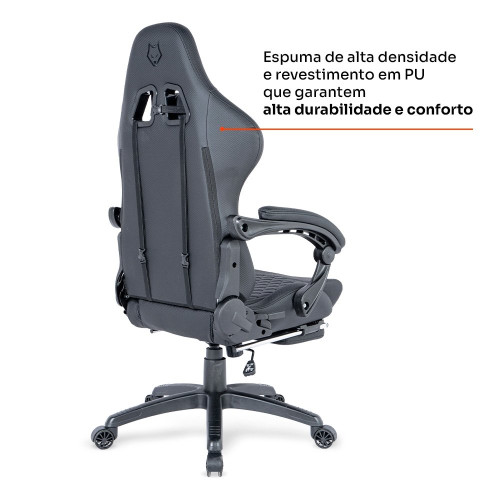 Cadeira Gamer Husky Tempest 700, Até 145kg, Almofadas, Reclinável 150º, PU, Descanso para Pés, Preta - HCG700PT - view 8