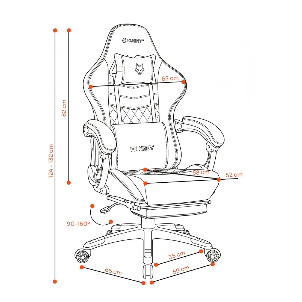 Cadeira Gamer Husky Tempest 700, Até 145kg, Almofadas, Reclinável 150º, PU, Descanso para Pés, Preta - HCG700PT - view 12