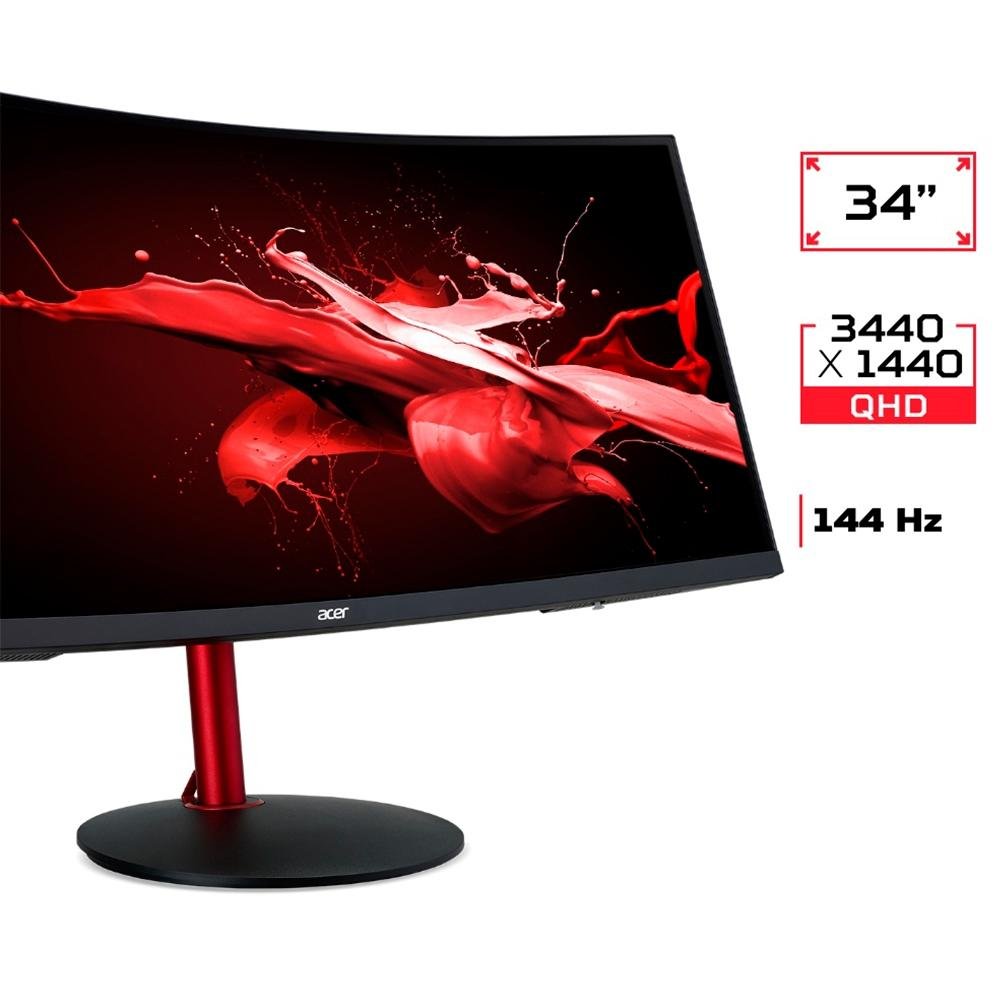 Monitor Gamer Acer Nitro 34' LED, Curvo, 144 Hz, 2K QHD, 1ms, FreeSync Premium, HDR 400, HDMI/DisplayPort, VESA, Som Integrado - XZ342CK P Monitor Gamer Acer Nitro 34' LED, Curvo, 144 Hz, 2K QHD, 1ms, FreeSync Premium, HDR 400, HDMI/DisplayPort, VESA, Som Integrado - XZ342CK P