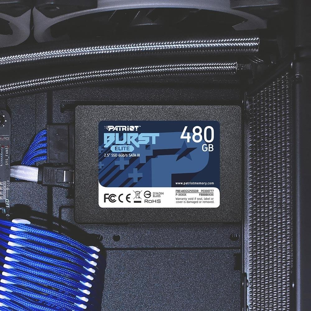 SSD Patriot Burst Elite, 2.5", 480GB, SATA III, Leitura: 450MB/s e Gravação: 320MB/s, Preto - PBE480GS25SSDR