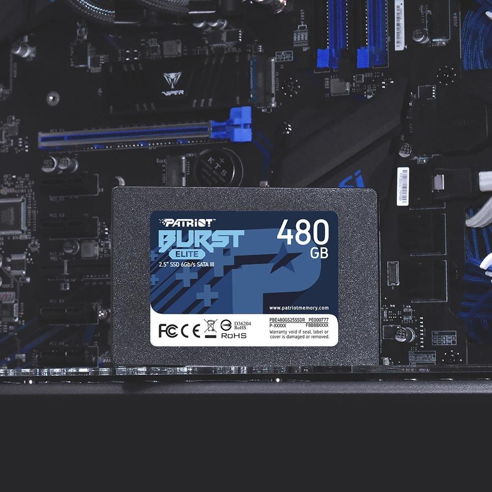 SSD Patriot Burst Elite, 2.5", 480GB, SATA III, Leitura: 450MB/s e Gravação: 320MB/s, Preto - PBE480GS25SSDR
