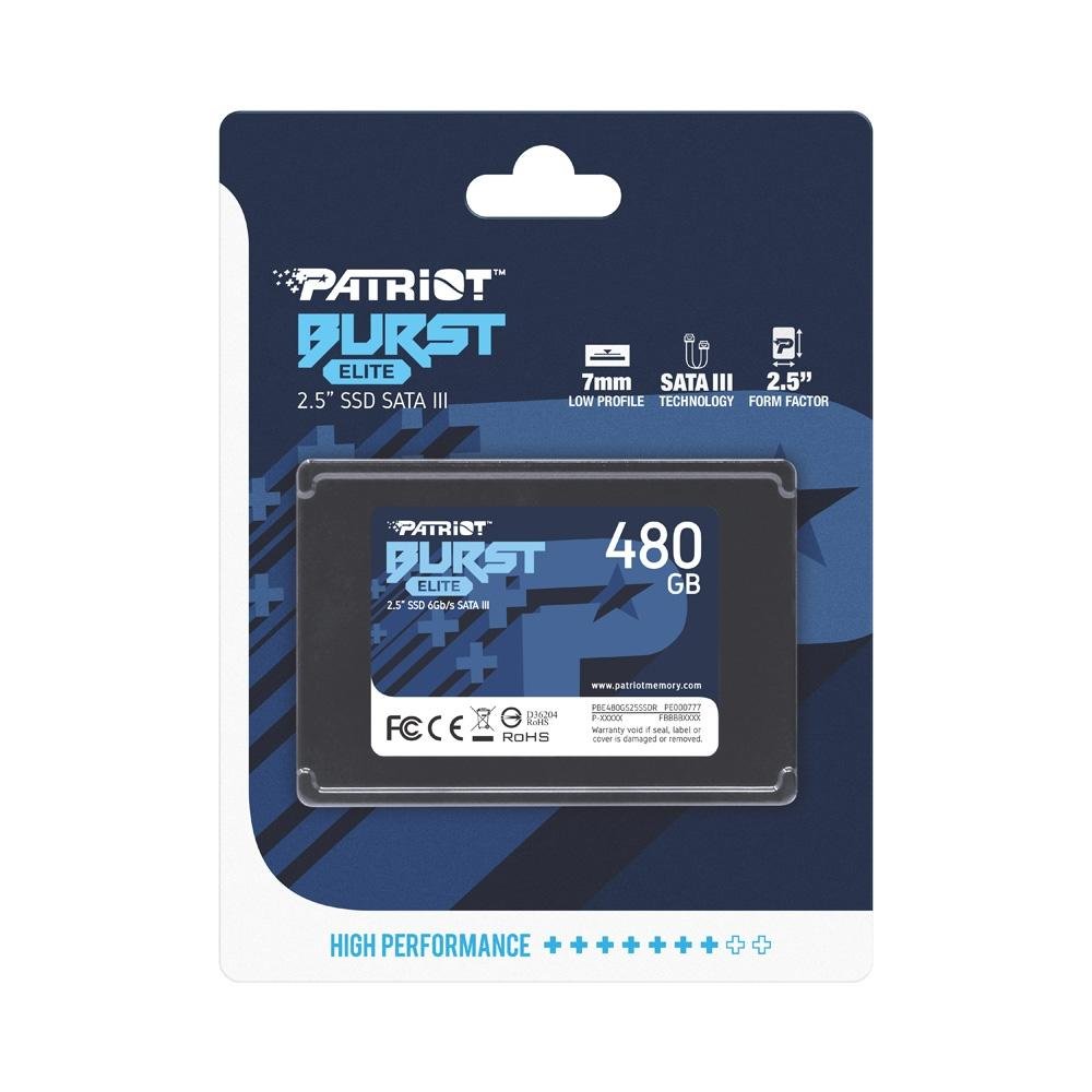 SSD Patriot Burst Elite, 2.5", 480GB, SATA III, Leitura: 450MB/s e Gravação: 320MB/s, Preto - PBE480GS25SSDR