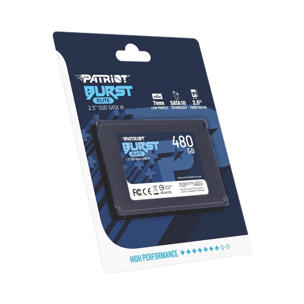 SSD Patriot Burst Elite, 2.5", 480GB, SATA III, Leitura: 450MB/s e Gravação: 320MB/s, Preto - PBE480GS25SSDR