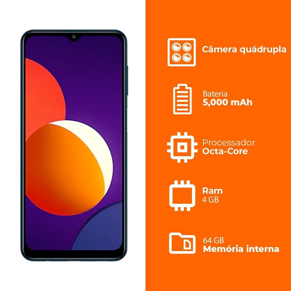 Smartphone Samsung Galaxy M12 64GB, 4GB RAM, Octa-Core, Câmera Quádrupla, 5000mAh, Preto - SM-M127FZKSZTO
