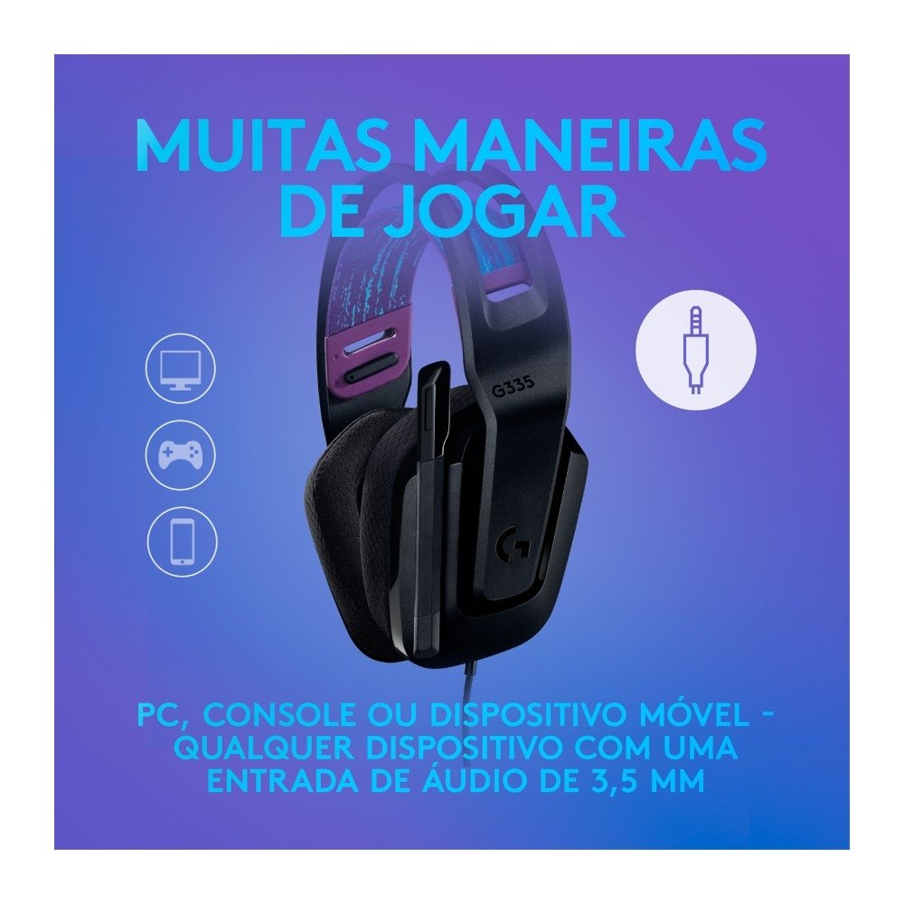 Headset Gamer Logitech G335, 3.5mm para PC/PlayStation/Xbox/Switch/Mobile, Driver 40mm, Arco Ajustável, Preto - 981-000977
