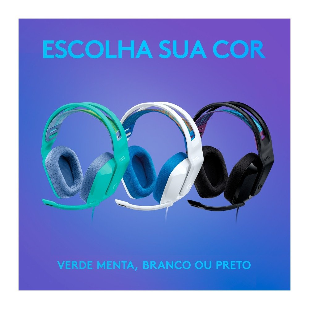 Headset Gamer Logitech G335, 3.5mm para PC/PlayStation/Xbox/Switch/Mobile, Driver 40mm, Arco Ajustável, Preto - 981-000977