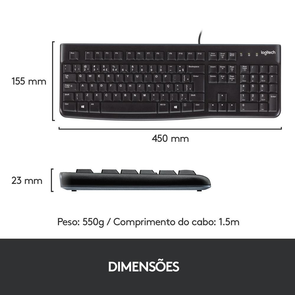 Teclado com fio USB Logitech K120 Resistente à Respingos e Layout ABNT2 -920-004423 Teclado com fio USB Logitech K120 Resistente à Respingos e Layout ABNT2 -920-004423